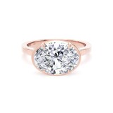 Goldsmiths 18ct Rose Gold East-West 3.15cttw Oval Cut Lab Grown Diamond Hidden Halo Solitaire Engagement Ring - Ring Size I