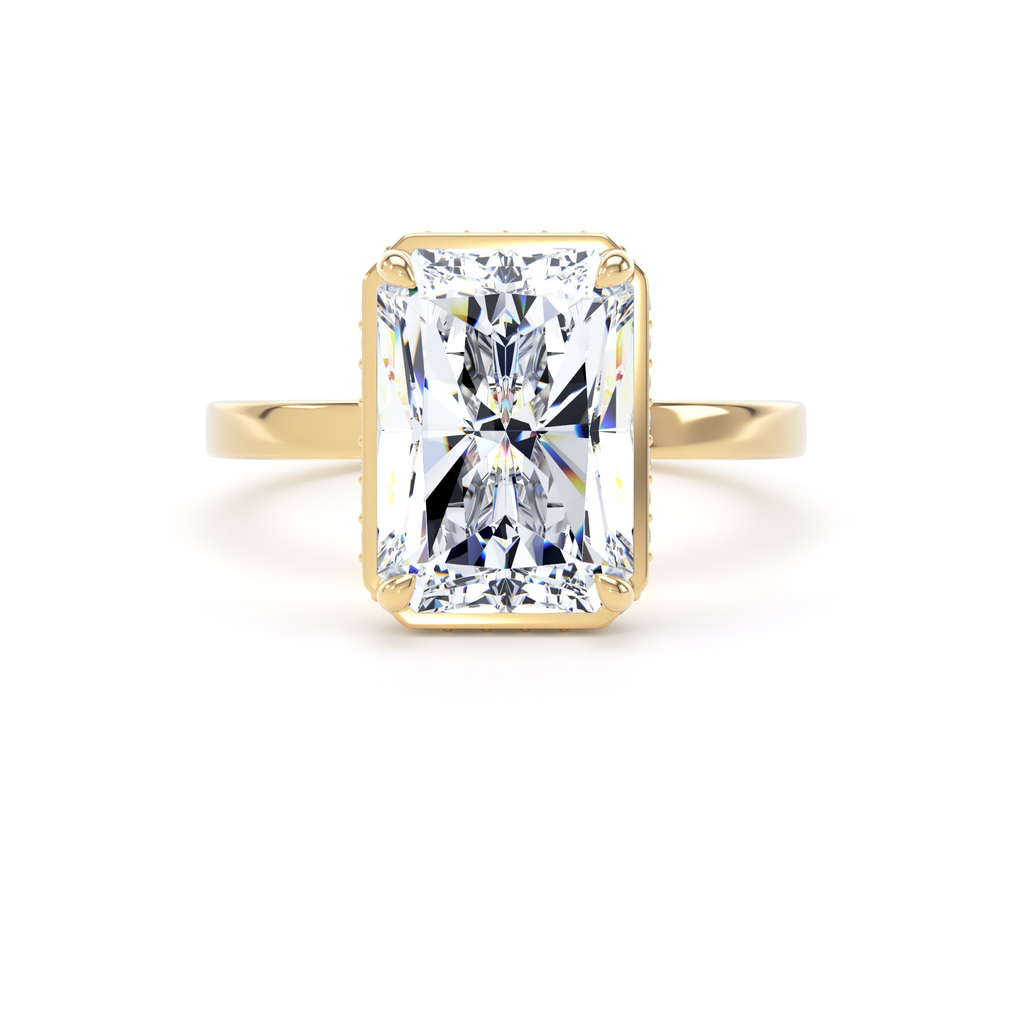 Goldsmiths 18ct Yellow Gold 5.19cttw Radiant Cut Lab Grown Diamond Hidden Halo Solitaire Engagement Ring - Ring Size T Goldsmiths 18ct Yellow Gold 5.19cttw Radiant Cut Lab Grown Diamond Hidden Halo Solitaire Engagement Ring - Ring Size T
