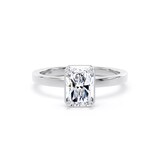 Goldsmiths 18ct White Gold 1.62cttw Radiant Cut Lab Grown Diamond Hidden Halo Solitaire Engagement Ring - Ring Size J