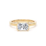 Goldsmiths 18ct Yellow Gold East-West 1.62cttw Radiant Cut Lab Grown Diamond Hidden Halo Solitaire Engagement Ring - Ring Size I