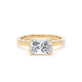 Goldsmiths 18ct Yellow Gold East-West 2.13cttw Radiant Cut Lab Grown Diamond Hidden Halo Solitaire Engagement Ring - Ring Size I