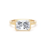 Goldsmiths 18ct Yellow Gold East-West 3.15cttw Radiant Cut Lab Grown Diamond Hidden Halo Solitaire Engagement Ring - Ring Size I