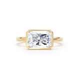 Goldsmiths 18ct Yellow Gold East-West 3.15cttw Radiant Cut Lab Grown Diamond Hidden Halo Solitaire Engagement Ring - Ring Size I