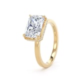 Goldsmiths 18ct Yellow Gold East-West 3.15cttw Radiant Cut Lab Grown Diamond Hidden Halo Solitaire Engagement Ring - Ring Size I