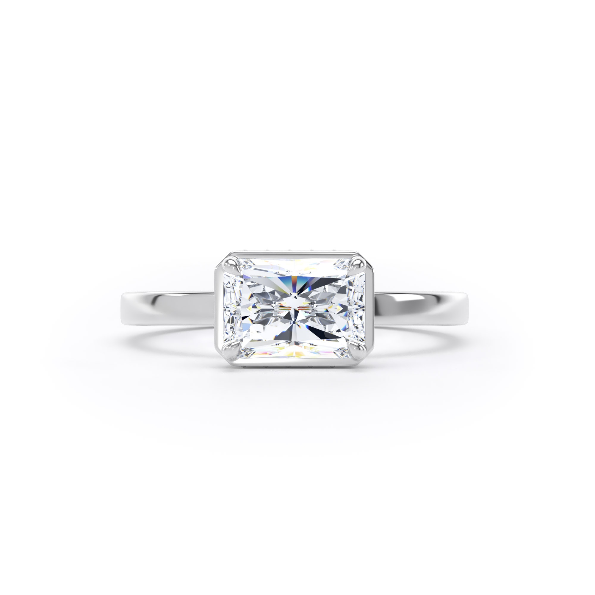 Goldsmiths 18ct White Gold East-West 1.62cttw Radiant Cut Lab Grown Diamond Hidden Halo Solitaire Engagement Ring - Ring Size J.5 Goldsmiths 18ct White Gold East-West 1.62cttw Radiant Cut Lab Grown Diamond Hidden Halo Solitaire Engagement Ring - Ring Size J.5