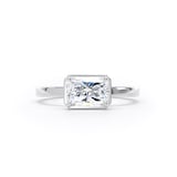 Goldsmiths 18ct White Gold East-West 1.62cttw Radiant Cut Lab Grown Diamond Hidden Halo Solitaire Engagement Ring - Ring Size P