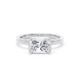 Goldsmiths 18ct White Gold East-West 2.13cttw Radiant Cut Lab Grown Diamond Hidden Halo Solitaire Engagement Ring - Ring Size J