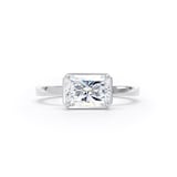 Goldsmiths 18ct White Gold East-West 2.13cttw Radiant Cut Lab Grown Diamond Hidden Halo Solitaire Engagement Ring - Ring Size J