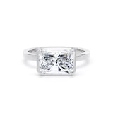 Goldsmiths 18ct White Gold East-West 3.15cttw Radiant Cut Lab Grown Diamond Hidden Halo Solitaire Engagement Ring - Ring Size J