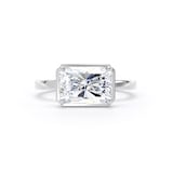 Goldsmiths 18ct White Gold East-West 3.15cttw Radiant Cut Lab Grown Diamond Hidden Halo Solitaire Engagement Ring - Ring Size J