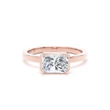 Goldsmiths 18ct Rose Gold East-West 1.62cttw Radiant Cut Lab Grown Diamond Hidden Halo Solitaire Engagement Ring - Ring Size I
