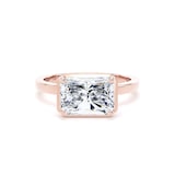 Goldsmiths 18ct Rose Gold East-West 3.15cttw Radiant Cut Lab Grown Diamond Hidden Halo Solitaire Engagement Ring - Ring Size L