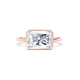 Goldsmiths 18ct Rose Gold East-West 3.15cttw Radiant Cut Lab Grown Diamond Hidden Halo Solitaire Engagement Ring - Ring Size L