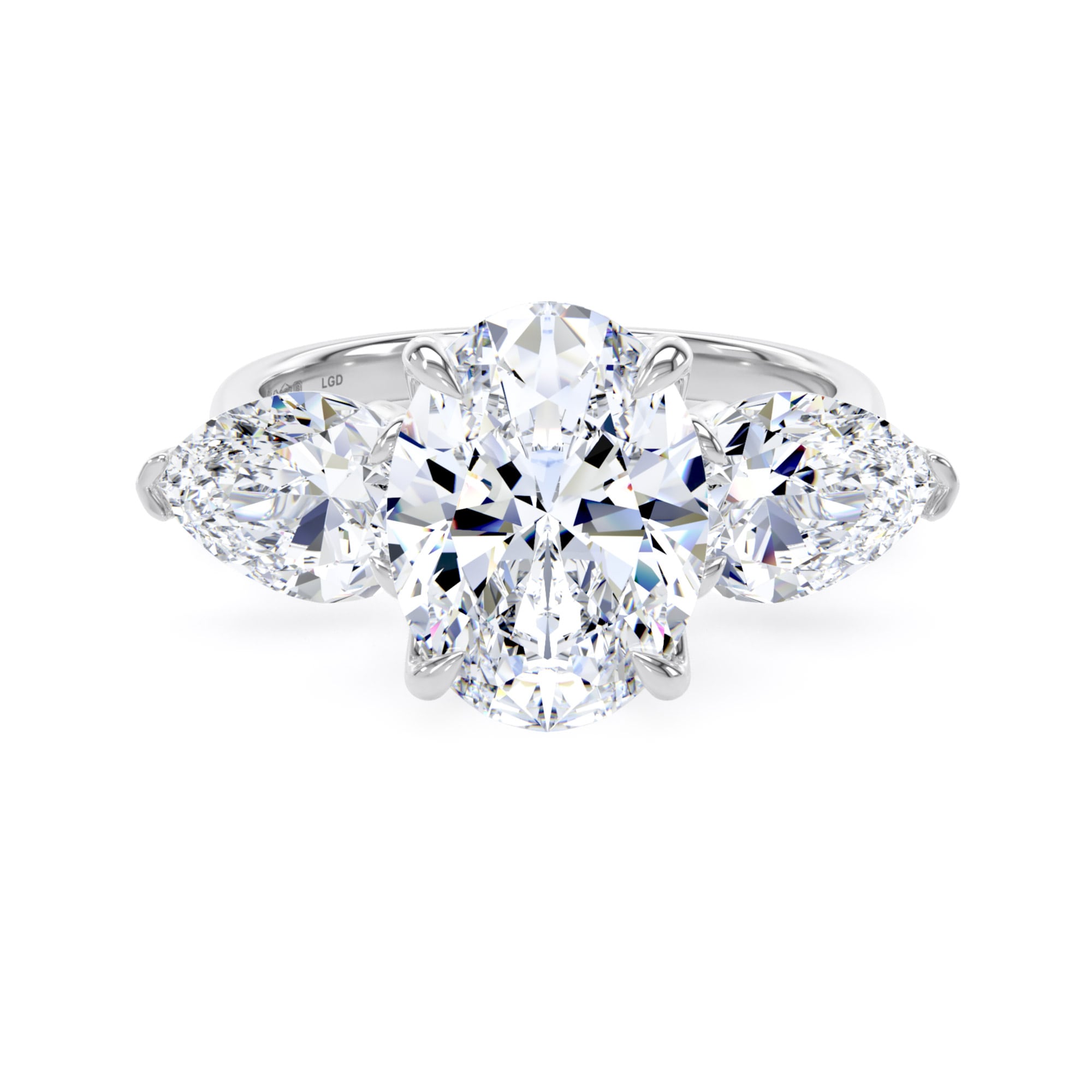 Platinum 4.00cttw Oval and Pear Cut Lab Grown Diamond 3 Stone Engagement Ring