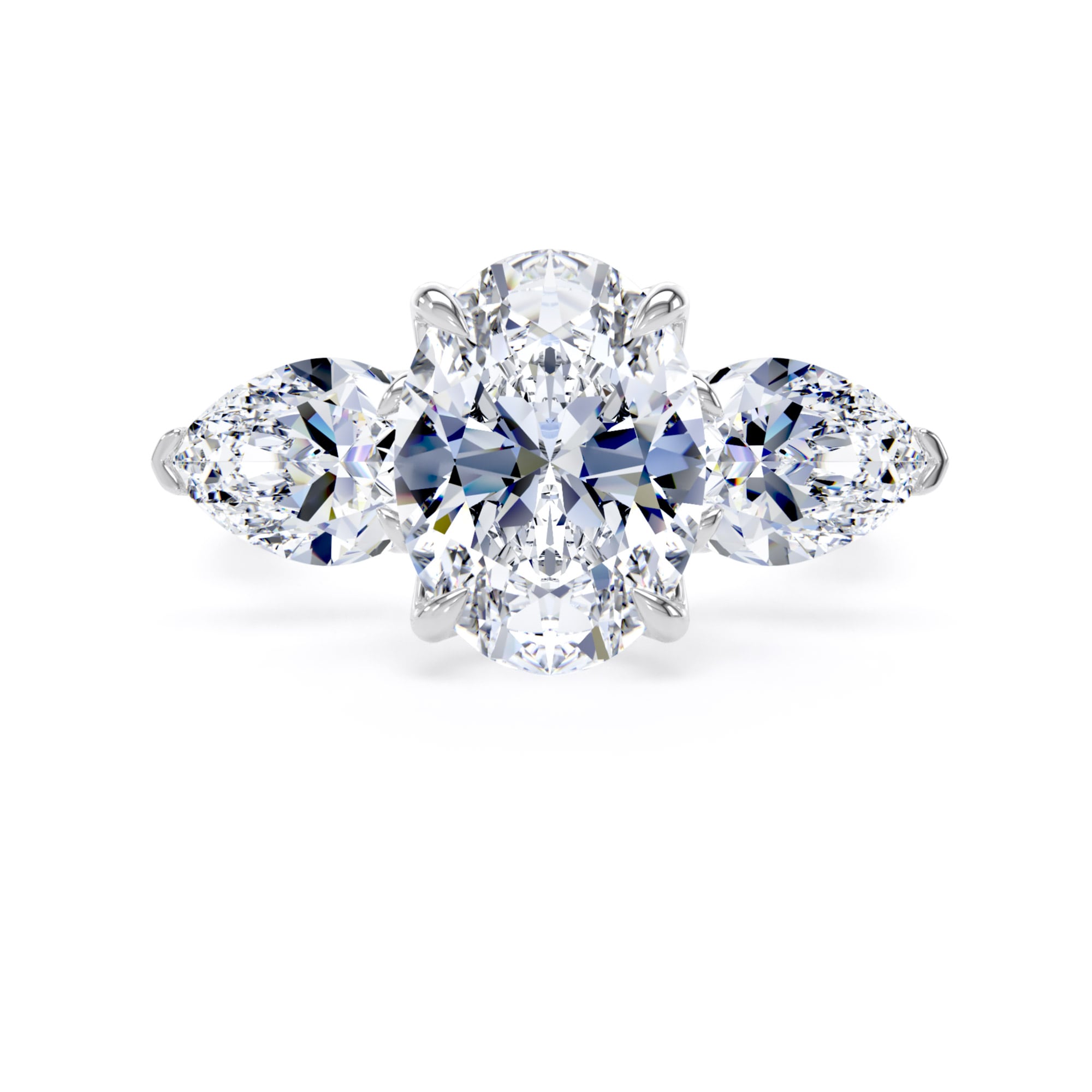 Goldsmiths Platinum 4.00cttw Oval and Pear Cut Lab Grown Diamond 3 Stone Engagement Ring - Ring Size L