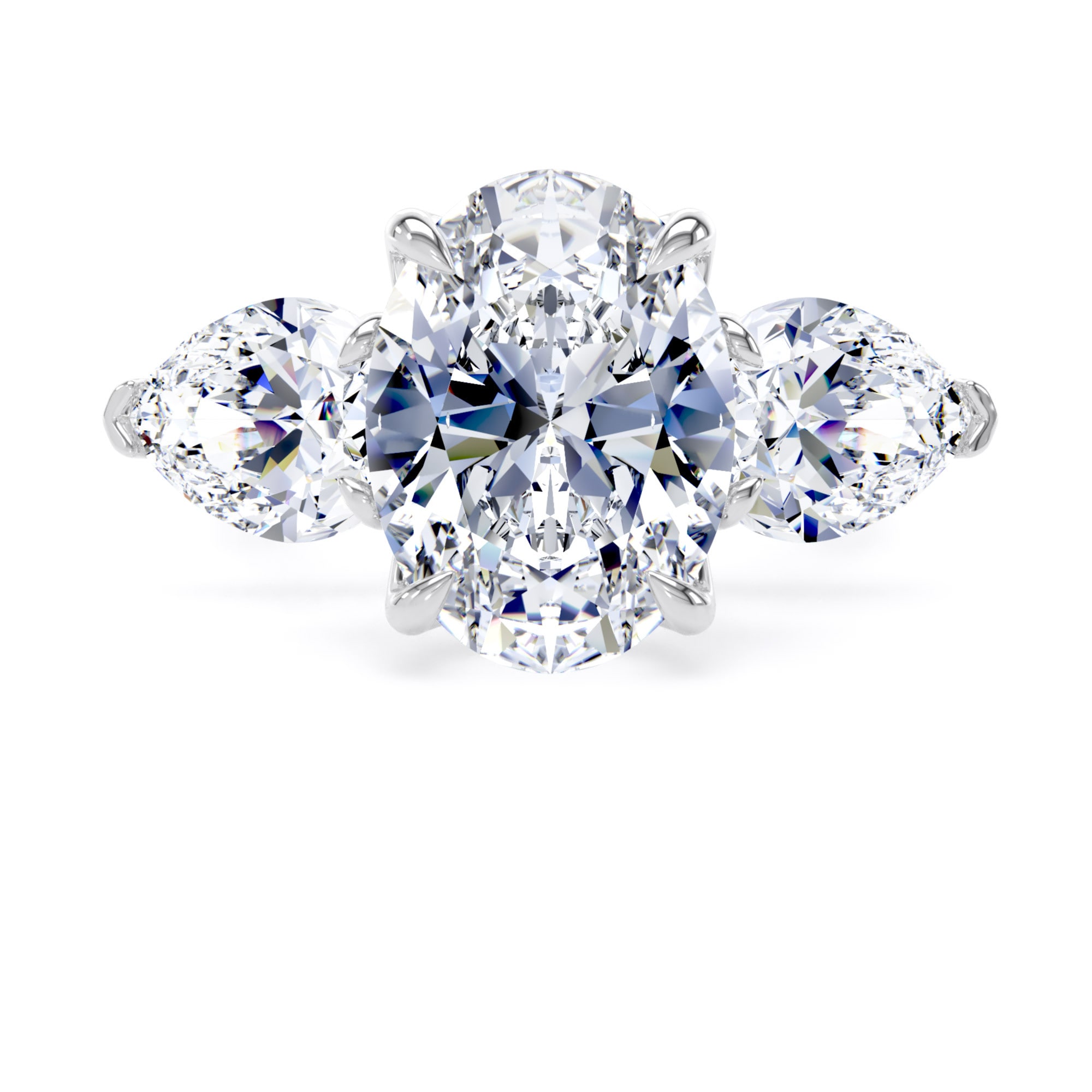 Goldsmiths Platinum 6.40cttw Oval and Pear Cut Lab Grown Diamond 3 Stone Engagement Ring - Ring Size R.5 Goldsmiths Platinum 6.40cttw Oval and Pear Cut Lab Grown Diamond 3 Stone Engagement Ring - Ring Size R.5