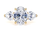 Goldsmiths 18ct Yellow Gold 6.40cttw Oval and Pear Cut Lab Grown Diamond 3 Stone Engagement Ring - Ring Size V.5