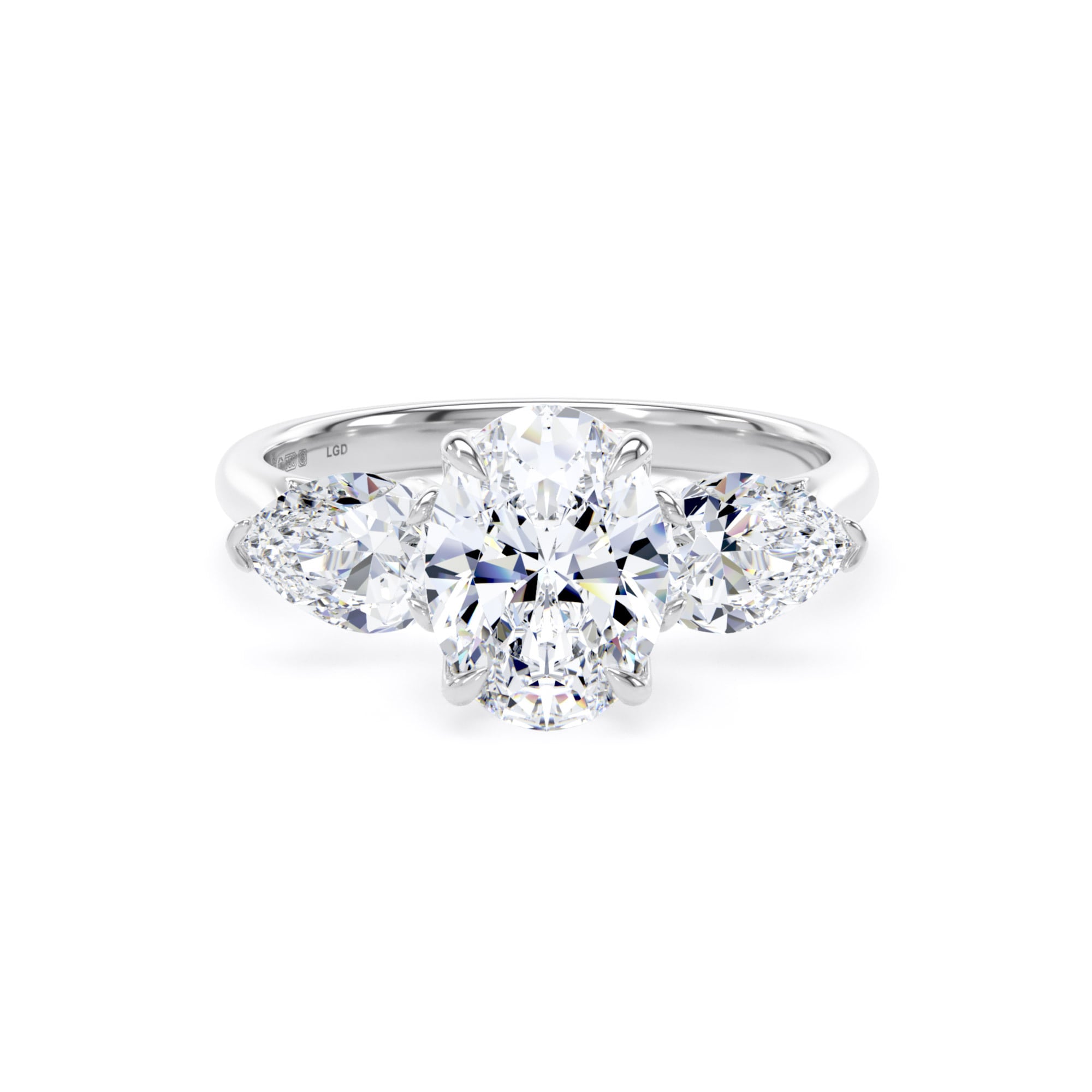 18ct White Gold 2.00cttw Oval and Pear Cut Lab Grown Diamond 3 Stone Engagement Ring