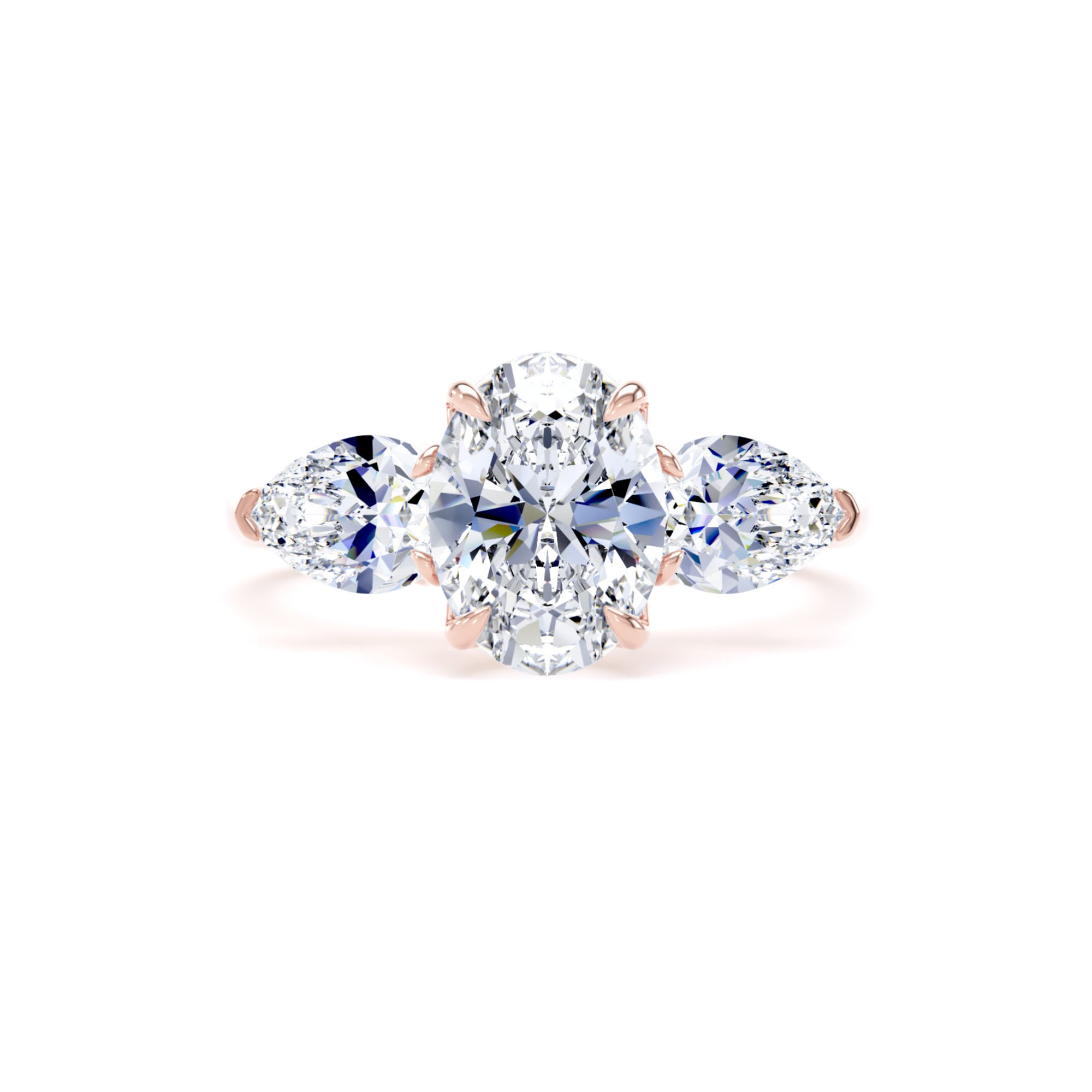 Goldsmiths 18ct Rose Gold 2.00cttw Oval and Pear Cut Lab Grown Diamond  3 Stone Engagement Ring - Ring Size O
