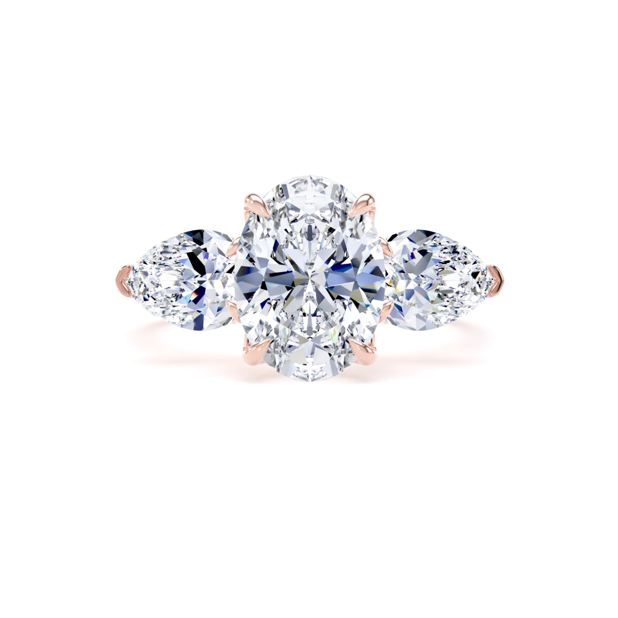 Goldsmiths 18ct Rose Gold 2.66cttw Oval and Pear Cut Lab Grown Diamond 3 Stone Engagement Ring - Ring Size W