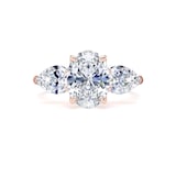 Goldsmiths 18ct Rose Gold 2.66cttw Oval and Pear Cut Lab Grown Diamond 3 Stone Engagement Ring - Ring Size H.5