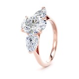 Goldsmiths 18ct Rose Gold 2.66cttw Oval and Pear Cut Lab Grown Diamond 3 Stone Engagement Ring - Ring Size H.5