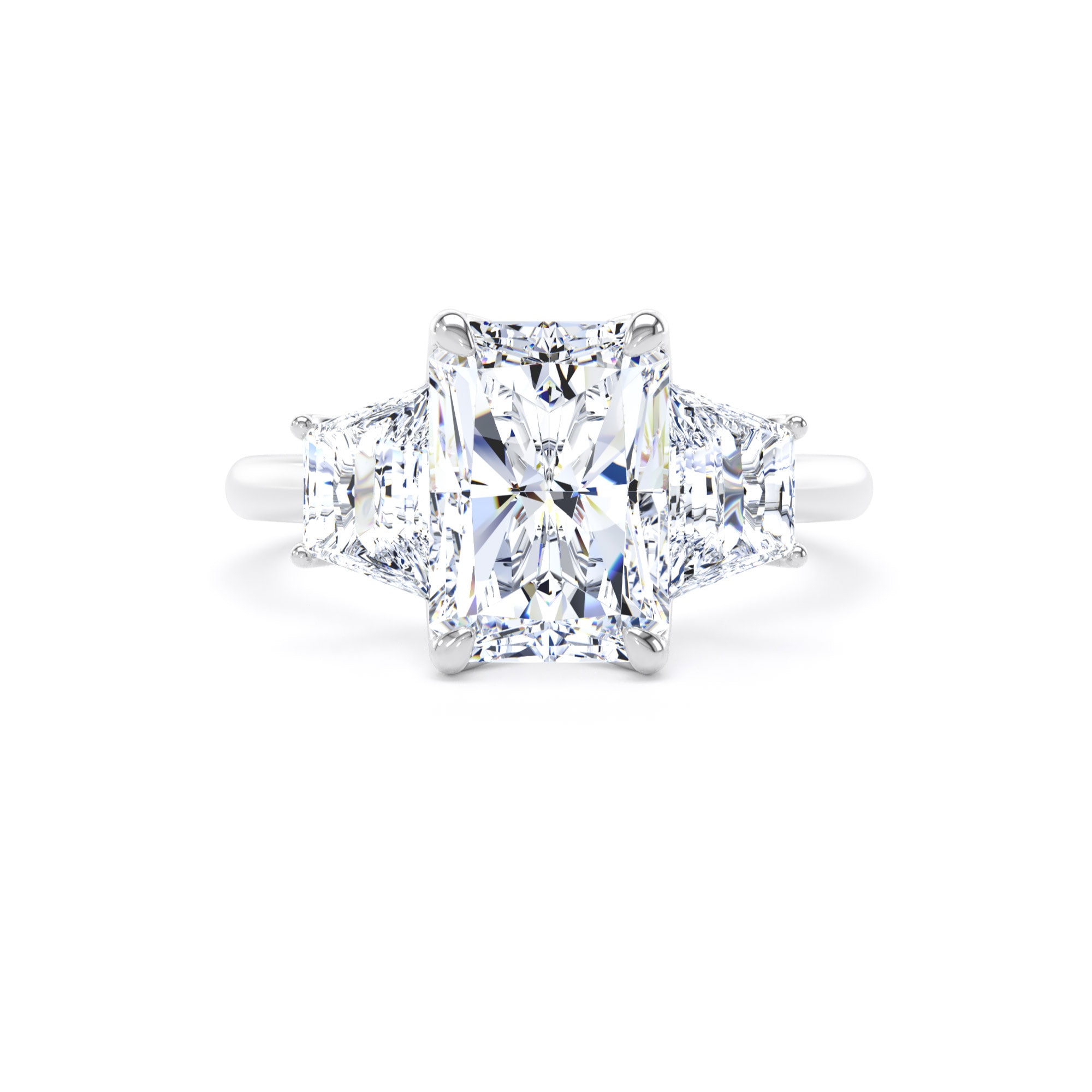 Goldsmiths Platinum 4.20cttw Radiant and Trapezoid Cut Lab Grown Diamond 3 Stone Engagement Ring - Ring Size J