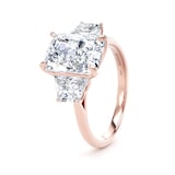 Goldsmiths 18ct Rose Gold 5.80cttw Radiant and Trapezoid Cut Lab Grown Diamond 3 Stone Engagement Ring - Ring Size J
