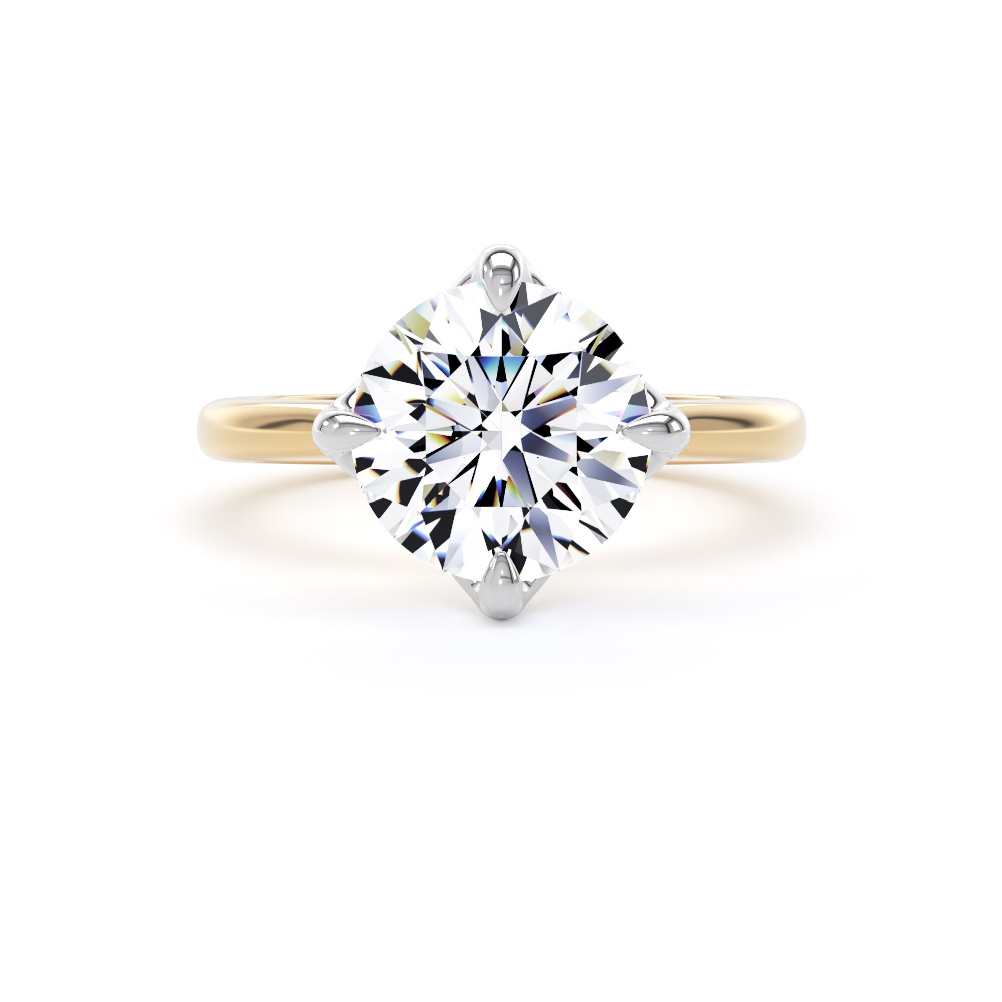 Goldsmiths 18ct Yellow Gold and Platinum 3.00cttw Compass Set Brilliant Cut Lab Grown Diamond Solitaire Engagement Ring - Ring Size F Goldsmiths 18ct Yellow Gold and Platinum 3.00cttw Compass Set Brilliant Cut Lab Grown Diamond Solitaire Engagement Ring - Ring Size F