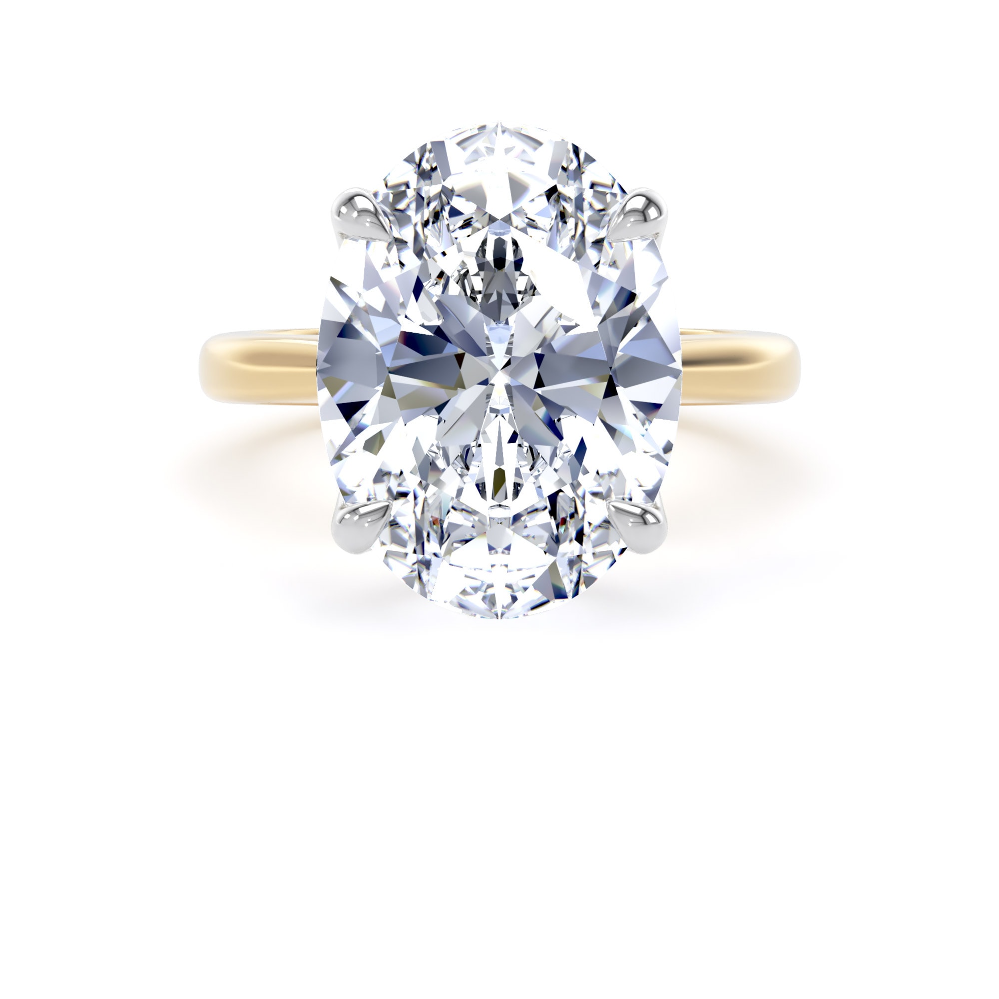 Goldsmiths 18ct Yellow Gold and Platinum 7.00cttw Oval Cut Lab Grown Diamond Solitaire Engagement Ring - Ring Size I Goldsmiths 18ct Yellow Gold and Platinum 7.00cttw Oval Cut Lab Grown Diamond Solitaire Engagement Ring - Ring Size I