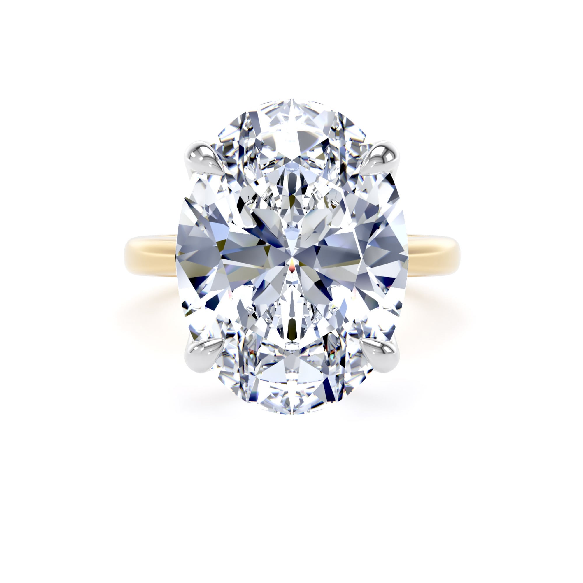 Goldsmiths 18ct Yellow Gold and Platinum 10.00cttw Oval Cut Lab Grown Diamond Solitaire Engagement Ring - Ring Size F.5 Goldsmiths 18ct Yellow Gold and Platinum 10.00cttw Oval Cut Lab Grown Diamond Solitaire Engagement Ring - Ring Size F.5