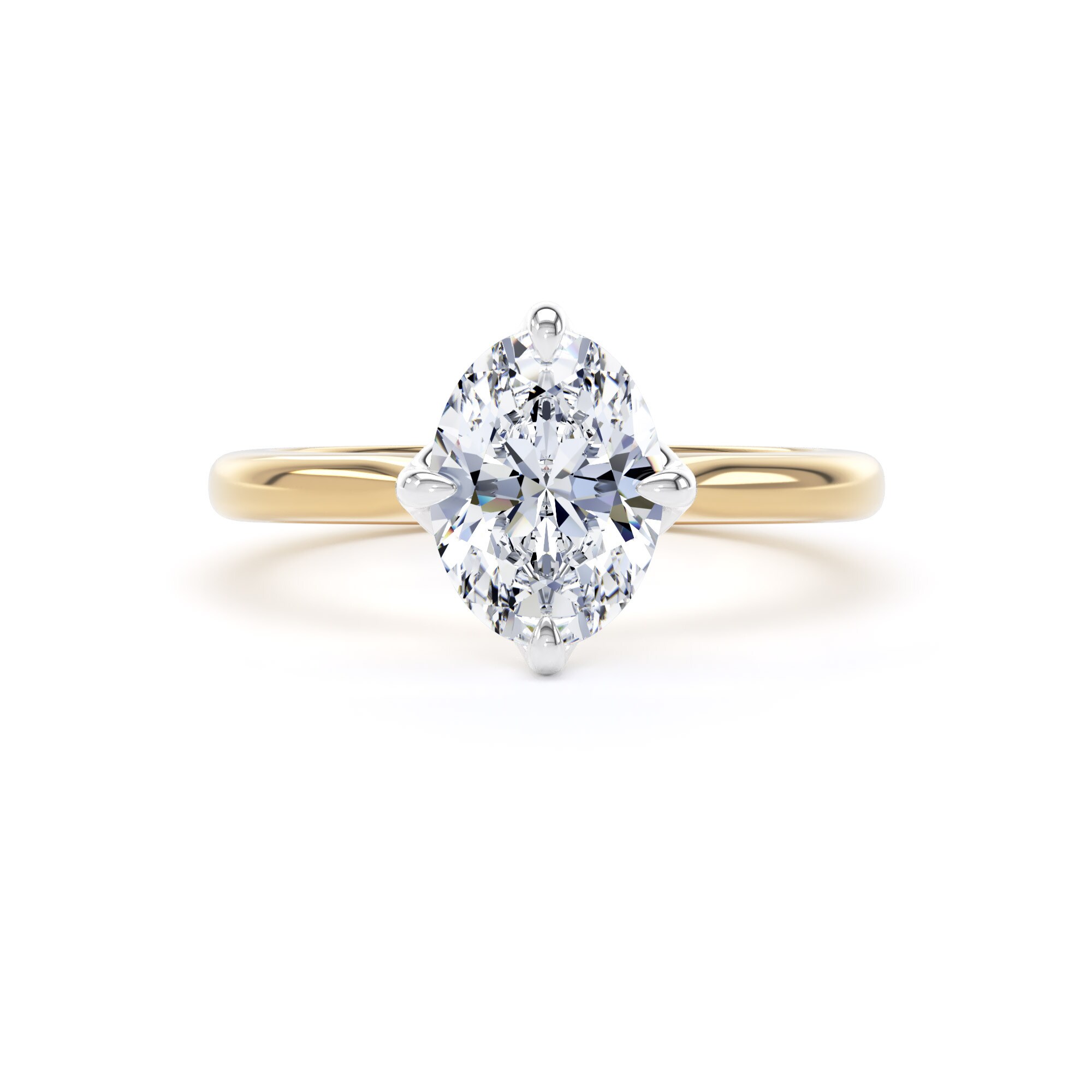 Goldsmiths 18ct Yellow Gold and Platinum 1.50cttw Compass Set Oval Cut Lab Grown Diamond Solitaire Engagement Ring - Ring Size J.5 Goldsmiths 18ct Yellow Gold and Platinum 1.50cttw Compass Set Oval Cut Lab Grown Diamond Solitaire Engagement Ring - Ring Size J.5