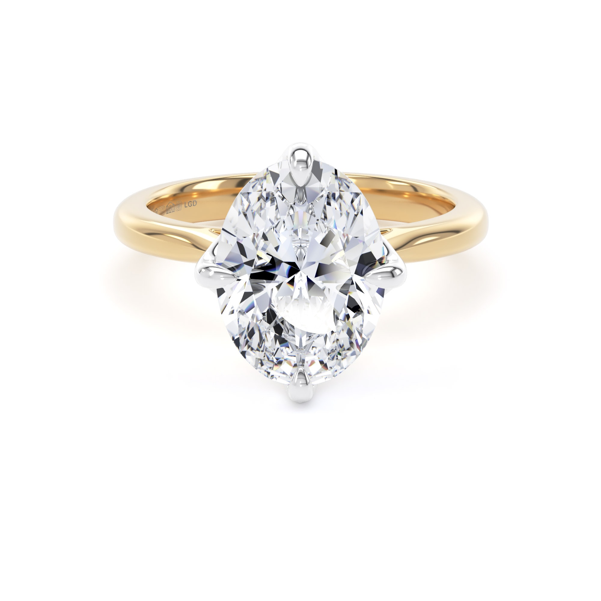 18ct Yellow Gold and Platinum 3.00cttw Compass Set Oval Cut Lab Grown Diamond Solitaire Engagement Ring