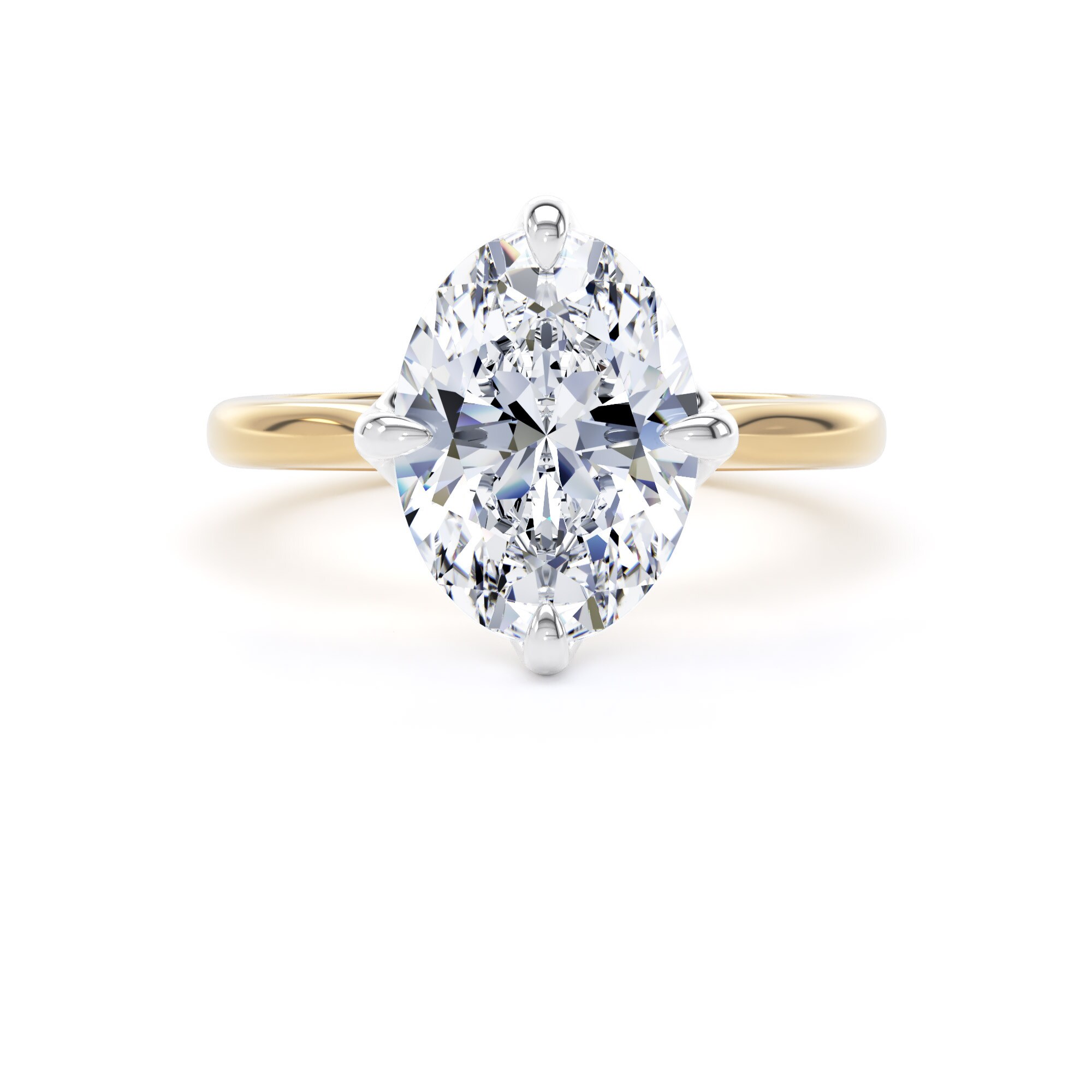 Goldsmiths 18ct Yellow Gold and Platinum 3.00cttw Compass Set Oval Cut Lab Grown Diamond Solitaire Engagement Ring - Ring Size J.5 Goldsmiths 18ct Yellow Gold and Platinum 3.00cttw Compass Set Oval Cut Lab Grown Diamond Solitaire Engagement Ring - Ring Size J.5