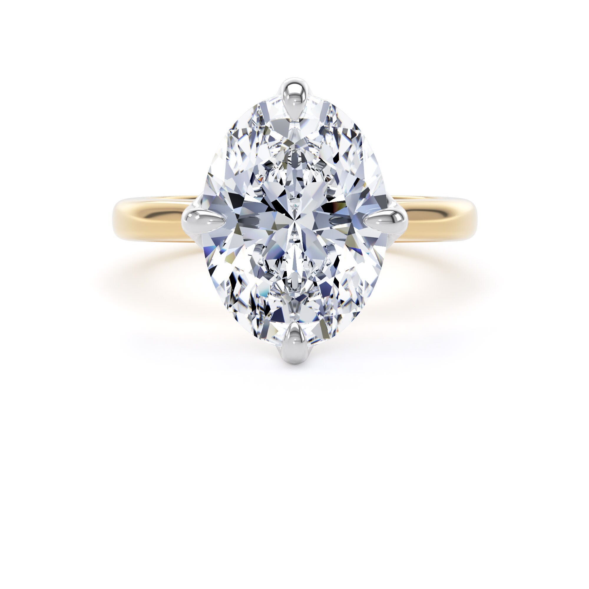 Goldsmiths 18ct Yellow Gold and Platinum 4.00cttw Compass Set Oval Cut Lab Grown Diamond Solitaire Engagement Ring - Ring Size O.5 Goldsmiths 18ct Yellow Gold and Platinum 4.00cttw Compass Set Oval Cut Lab Grown Diamond Solitaire Engagement Ring - Ring Size O.5