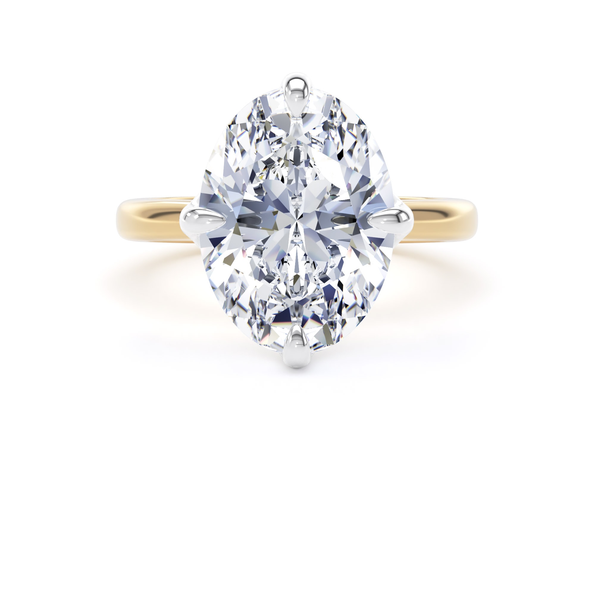 Goldsmiths 18ct Yellow Gold and Platinum 5.00cttw Compass Set Oval Cut Lab Grown Diamond Solitaire Engagement Ring - Ring Size S.5 Goldsmiths 18ct Yellow Gold and Platinum 5.00cttw Compass Set Oval Cut Lab Grown Diamond Solitaire Engagement Ring - Ring Size S.5