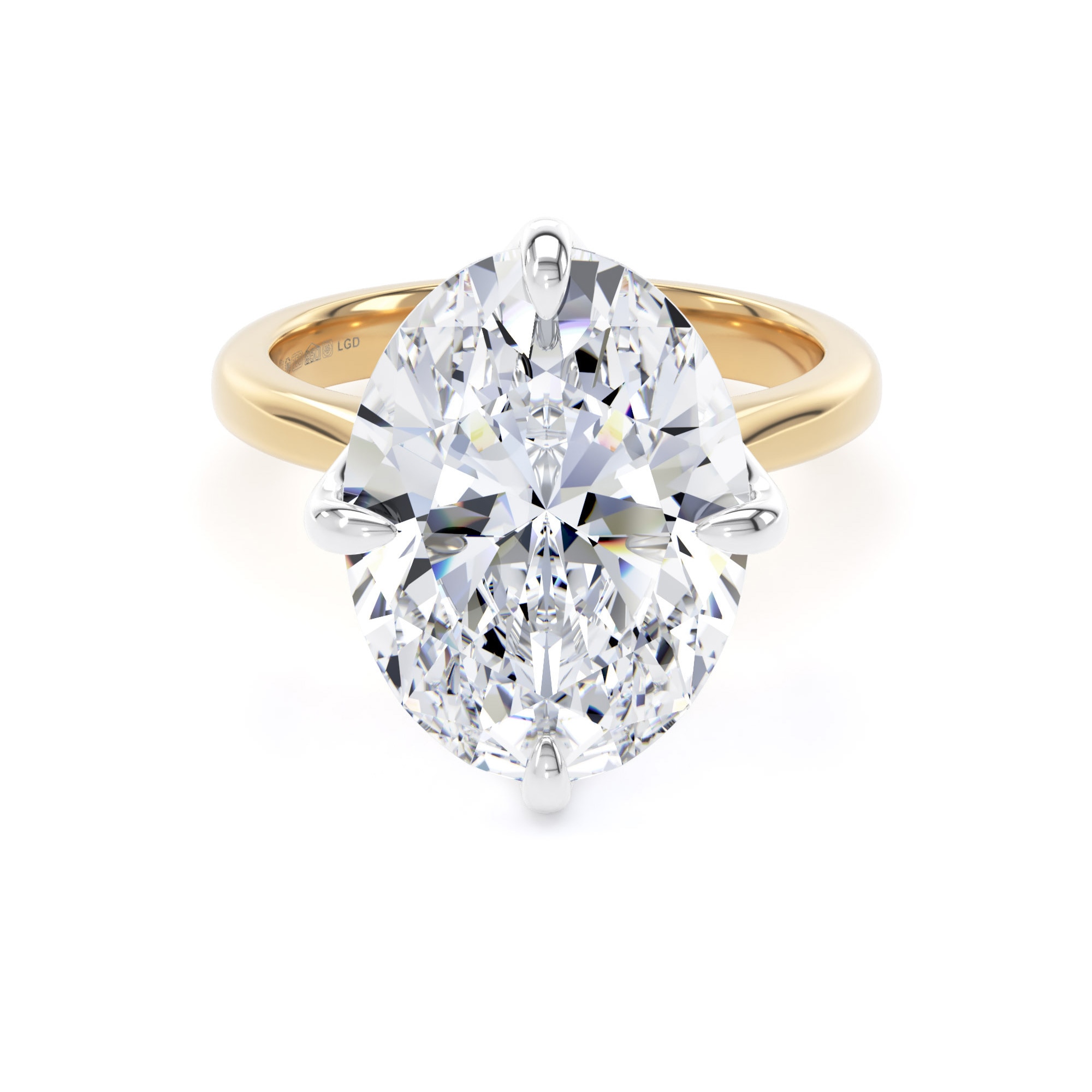 18ct Yellow Gold and Platinum 7.00cttw Compass Set Oval Cut Lab Grown Diamond Solitaire Engagement Ring