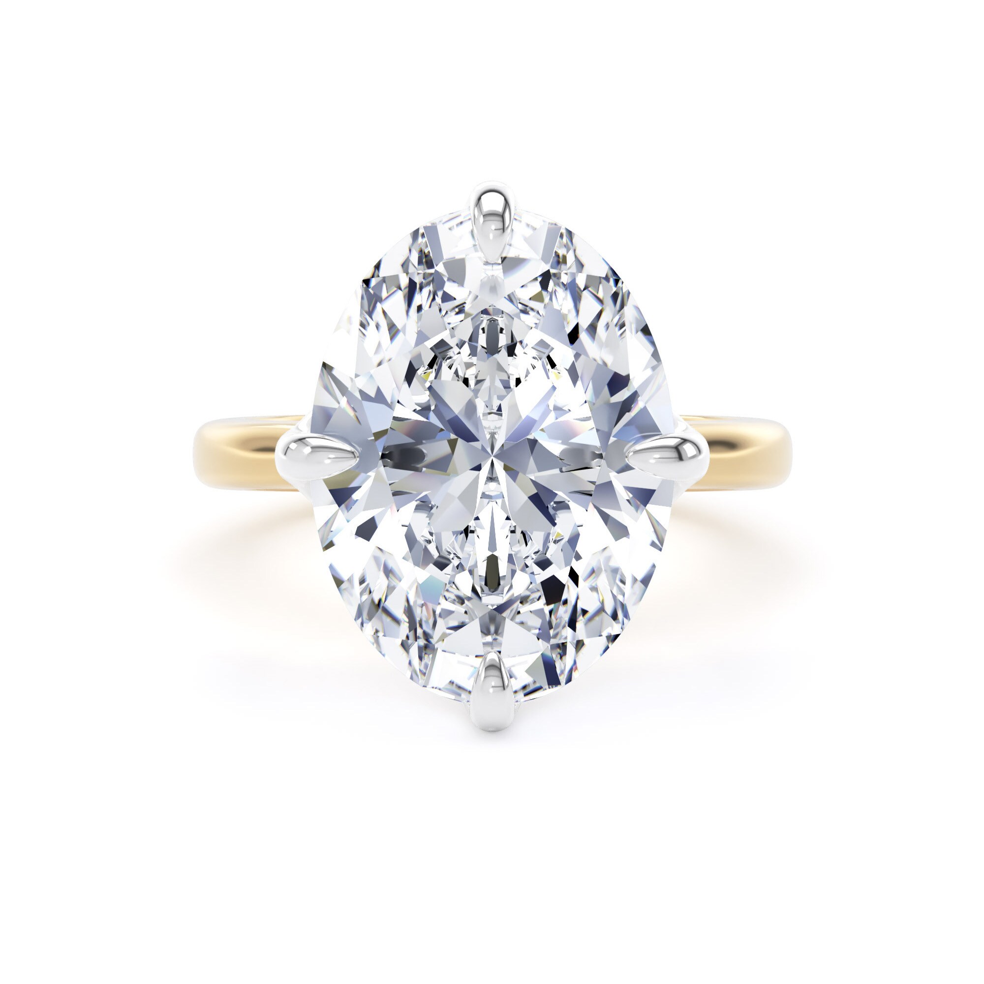 Goldsmiths 18ct Yellow Gold and Platinum 7.00cttw Compass Set Oval Cut Lab Grown Diamond Solitaire Engagement Ring - Ring Size F.5 Goldsmiths 18ct Yellow Gold and Platinum 7.00cttw Compass Set Oval Cut Lab Grown Diamond Solitaire Engagement Ring - Ring Size F.5