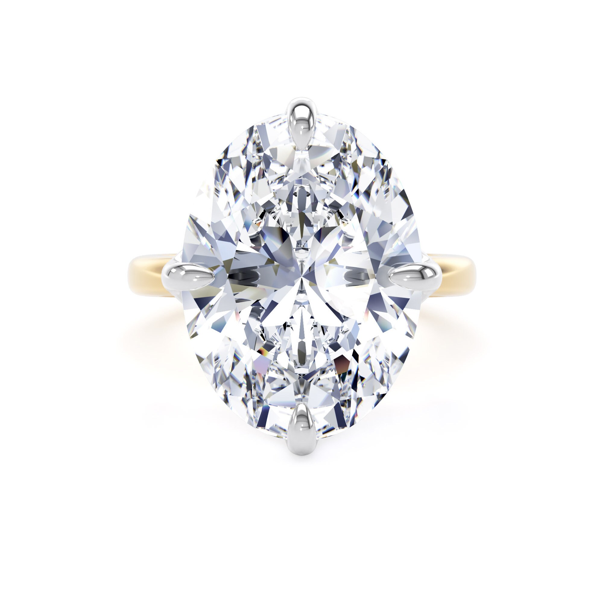 Goldsmiths 18ct Yellow Gold and Platinum 10.00cttw Compass Set Oval Cut Lab Grown Diamond Solitaire Engagement Ring - Ring Size Y Goldsmiths 18ct Yellow Gold and Platinum 10.00cttw Compass Set Oval Cut Lab Grown Diamond Solitaire Engagement Ring - Ring Size Y