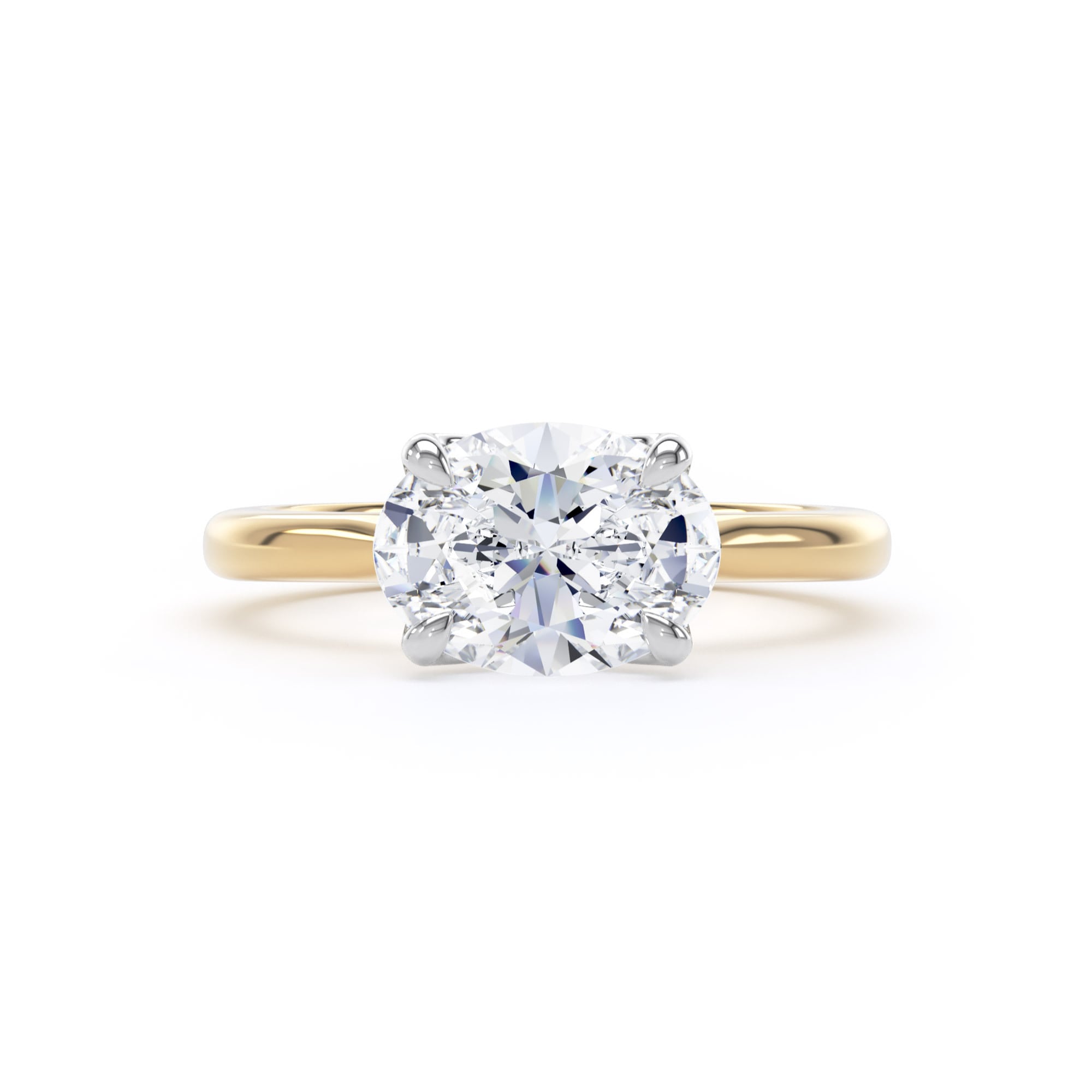 Goldsmiths 18ct Yellow Gold and Platinum 2.00cttw East-West Oval Cut Lab Grown Diamond Solitaire Engagement Ring - Ring Size K Goldsmiths 18ct Yellow Gold and Platinum 2.00cttw East-West Oval Cut Lab Grown Diamond Solitaire Engagement Ring - Ring Size K