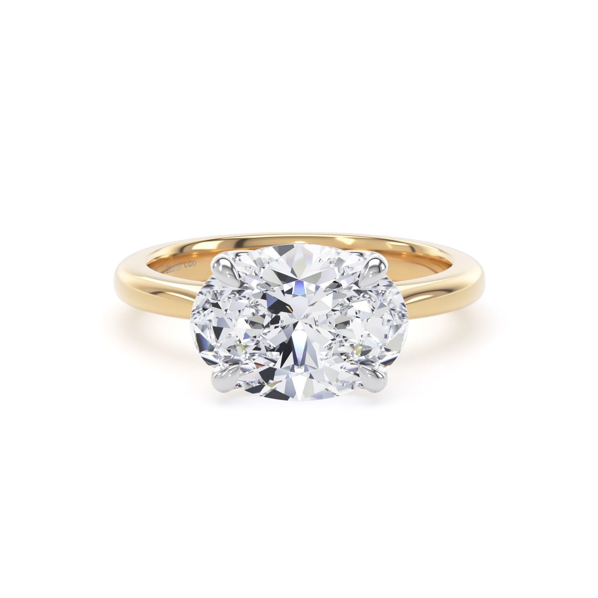 18ct Yellow Gold and Platinum 3.00cttw East-West Oval Cut Lab Grown Diamond Solitaire Engagement Ring