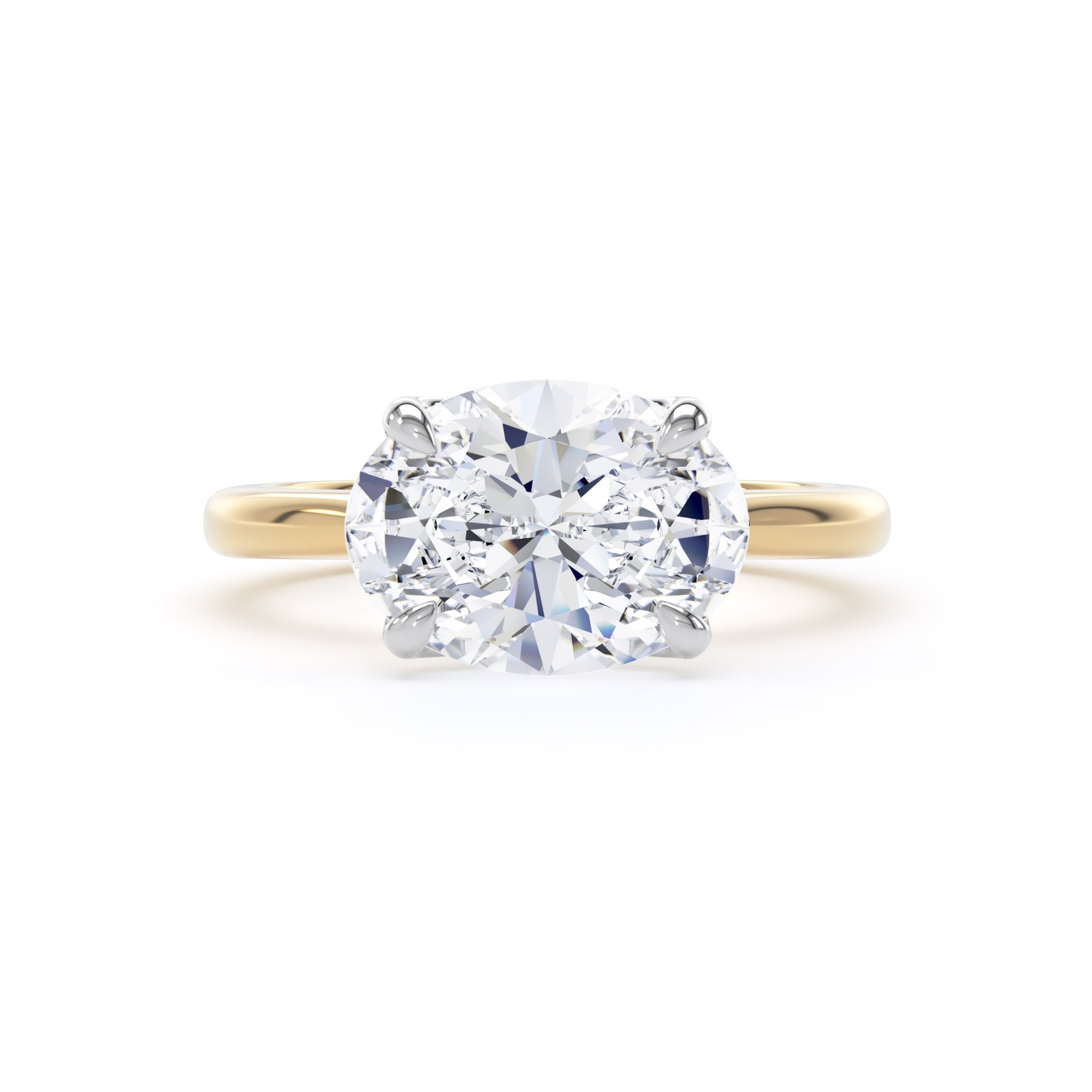 Goldsmiths 18ct Yellow Gold and Platinum 3.00cttw East-West Oval Cut Lab Grown Diamond Solitaire Engagement Ring - Ring Size I Goldsmiths 18ct Yellow Gold and Platinum 3.00cttw East-West Oval Cut Lab Grown Diamond Solitaire Engagement Ring - Ring Size I