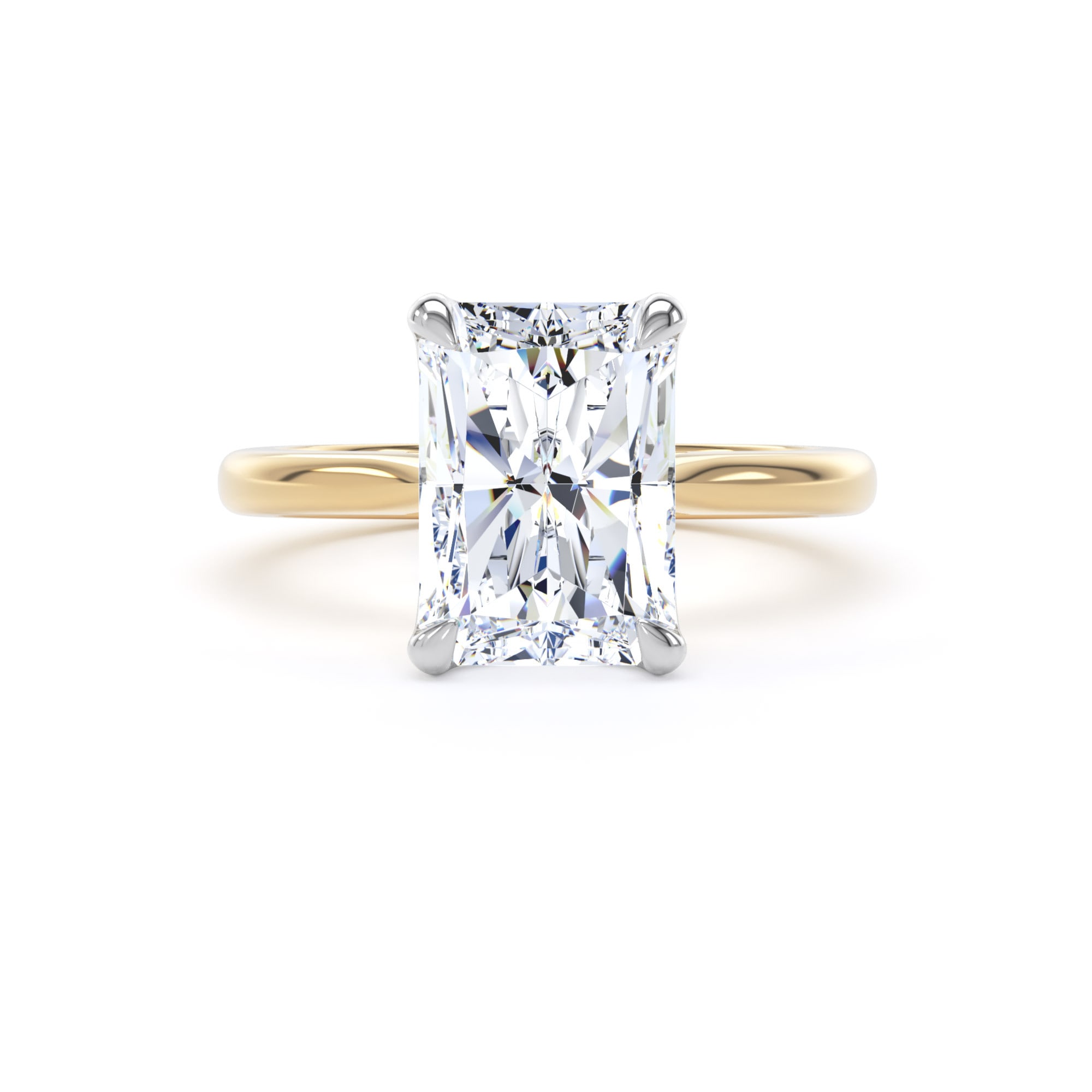 Goldsmiths 18ct Yellow Gold and Platinum 4.00cttw Radiant Cut Lab Grown Diamond Solitaire Engagement Ring - Ring Size K Goldsmiths 18ct Yellow Gold and Platinum 4.00cttw Radiant Cut Lab Grown Diamond Solitaire Engagement Ring - Ring Size K