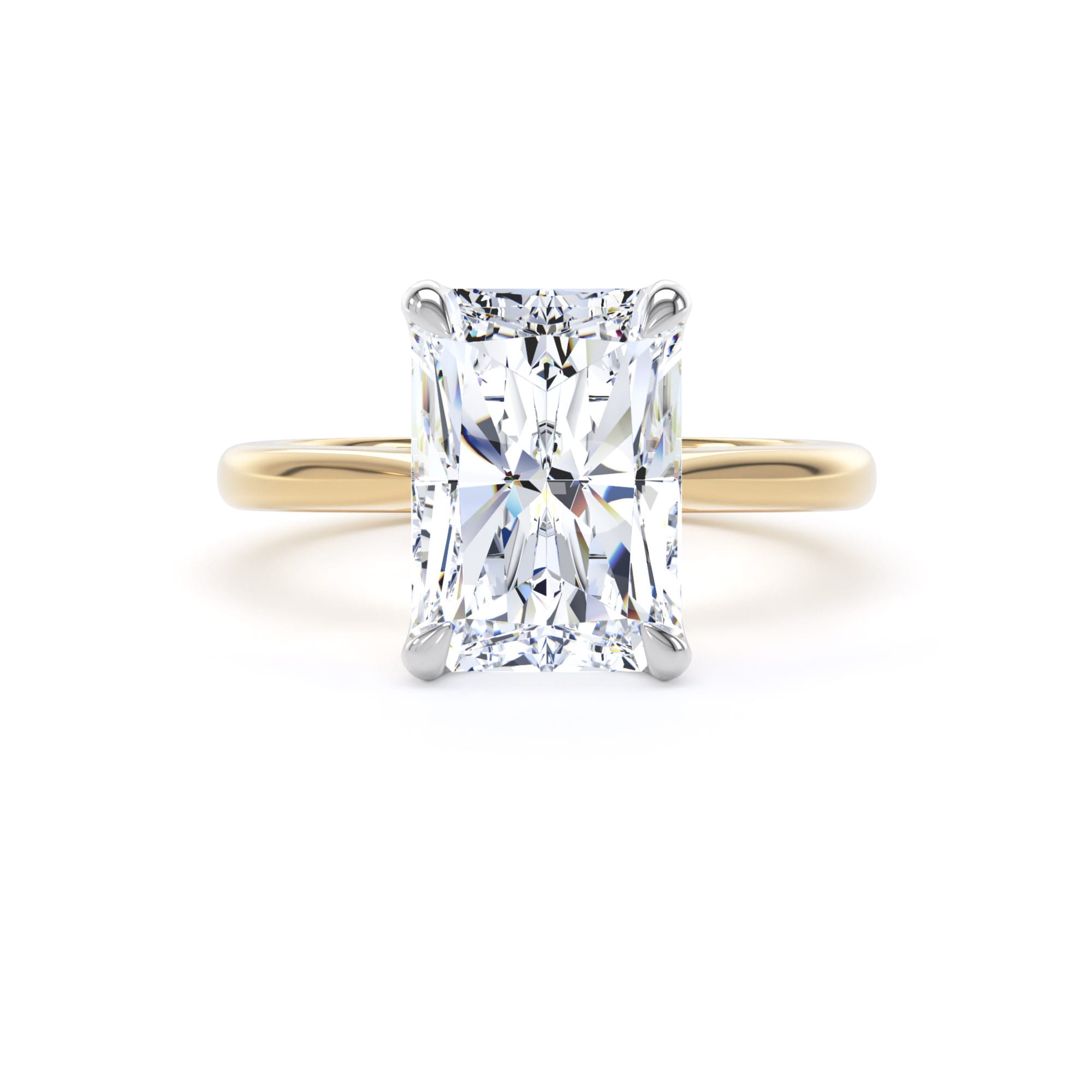 Goldsmiths 18ct Yellow Gold and Platinum 5.00cttw Radiant Cut Lab Grown Diamond Solitaire Engagement Ring - Ring Size F Goldsmiths 18ct Yellow Gold and Platinum 5.00cttw Radiant Cut Lab Grown Diamond Solitaire Engagement Ring - Ring Size F