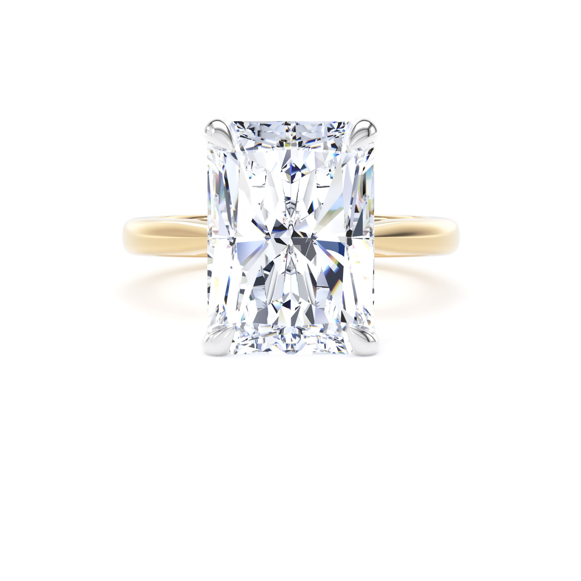 Goldsmiths 18ct Yellow Gold and Platinum 7.00cttw Radiant Cut Lab Grown Diamond Solitaire Engagement Ring - Ring Size F Goldsmiths 18ct Yellow Gold and Platinum 7.00cttw Radiant Cut Lab Grown Diamond Solitaire Engagement Ring - Ring Size F