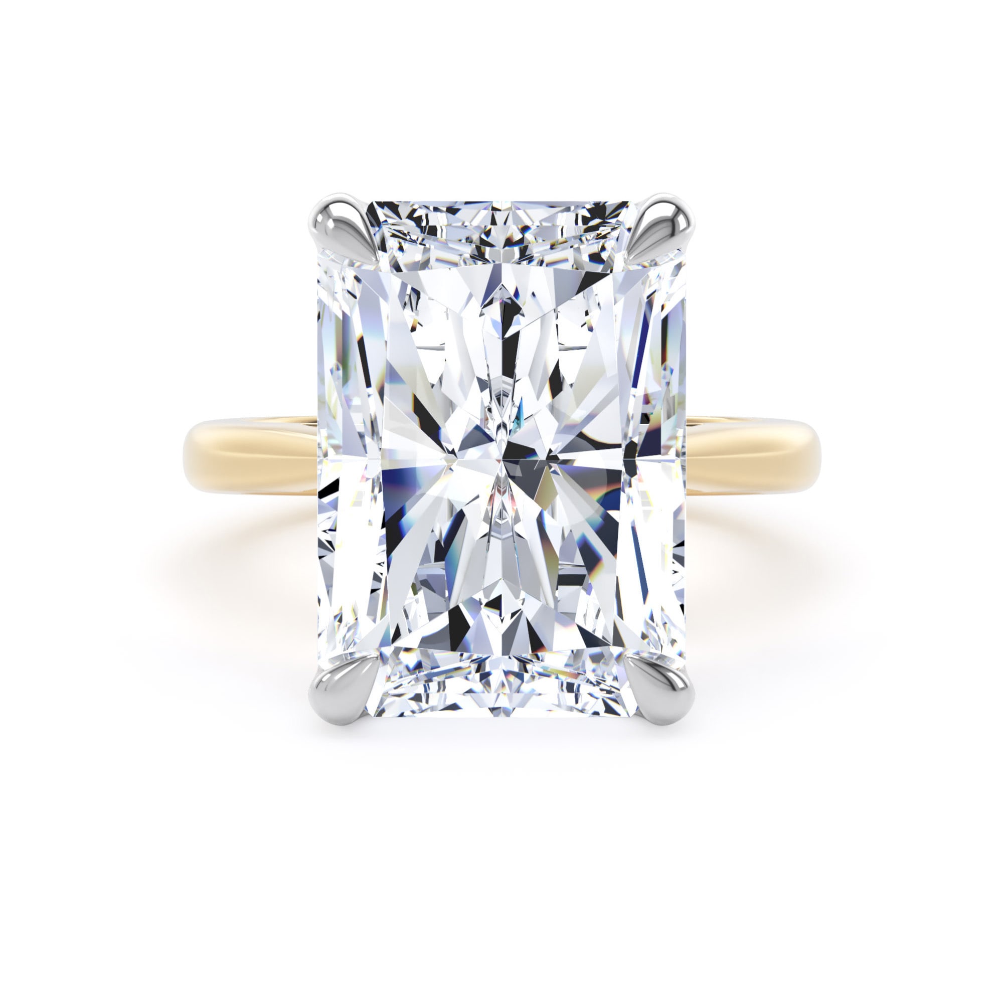 Goldsmiths 18ct Yellow Gold and Platinum 10.00cttw Radiant Cut Lab Grown Diamond Solitaire Engagement Ring - Ring Size N Goldsmiths 18ct Yellow Gold and Platinum 10.00cttw Radiant Cut Lab Grown Diamond Solitaire Engagement Ring - Ring Size N