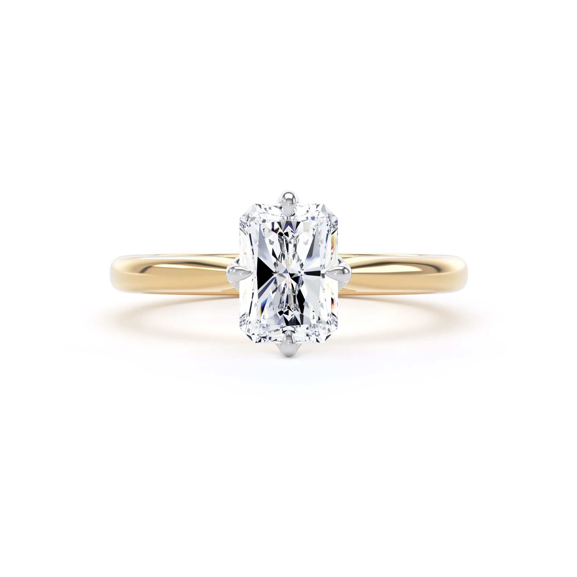 Goldsmiths 18ct Yellow Gold and Platinum 1.50cttw Compass Set Radiant Cut Lab Grown Diamond Solitaire Engagement Ring - Ring Size H Goldsmiths 18ct Yellow Gold and Platinum 1.50cttw Compass Set Radiant Cut Lab Grown Diamond Solitaire Engagement Ring - Ring Size H