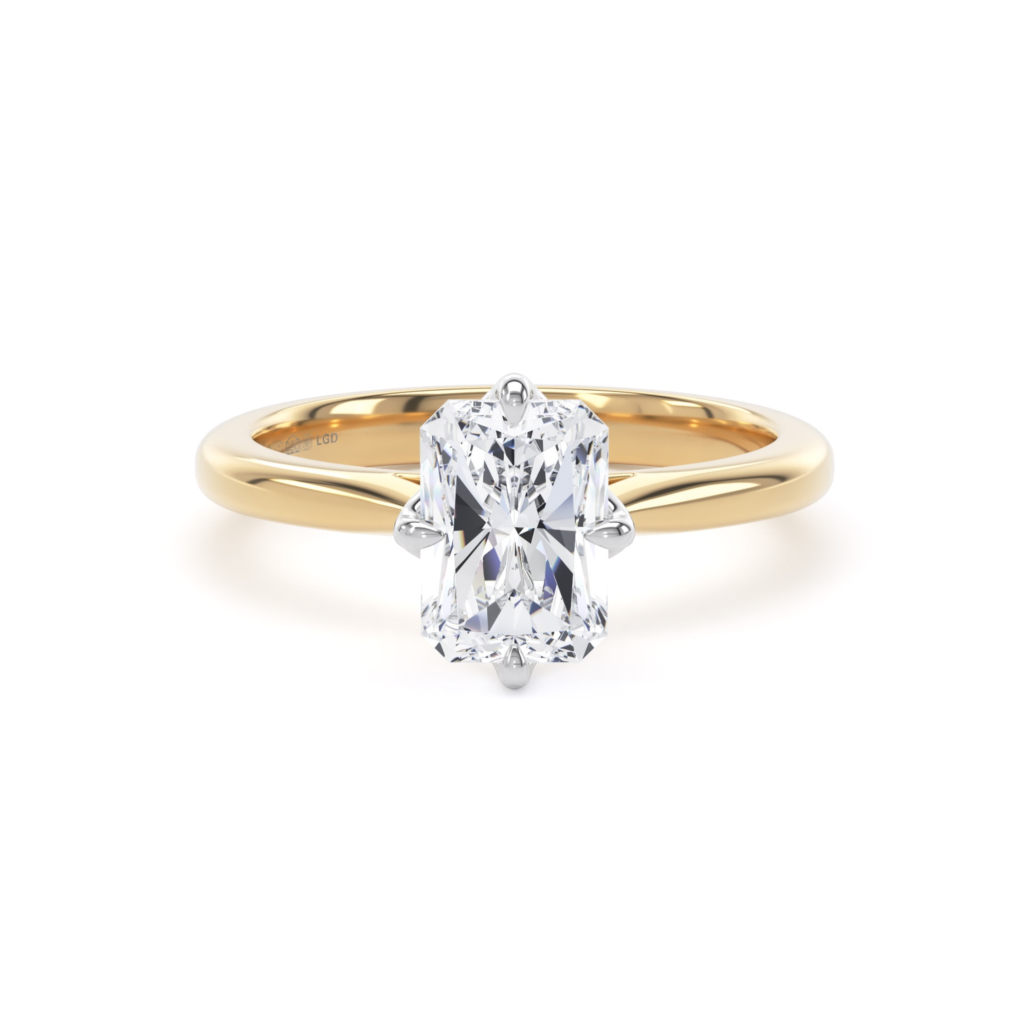 18ct Yellow Gold and Platinum 2.00cttw Compass Set Radiant Cut Lab Grown Diamond Solitaire Engagement Ring