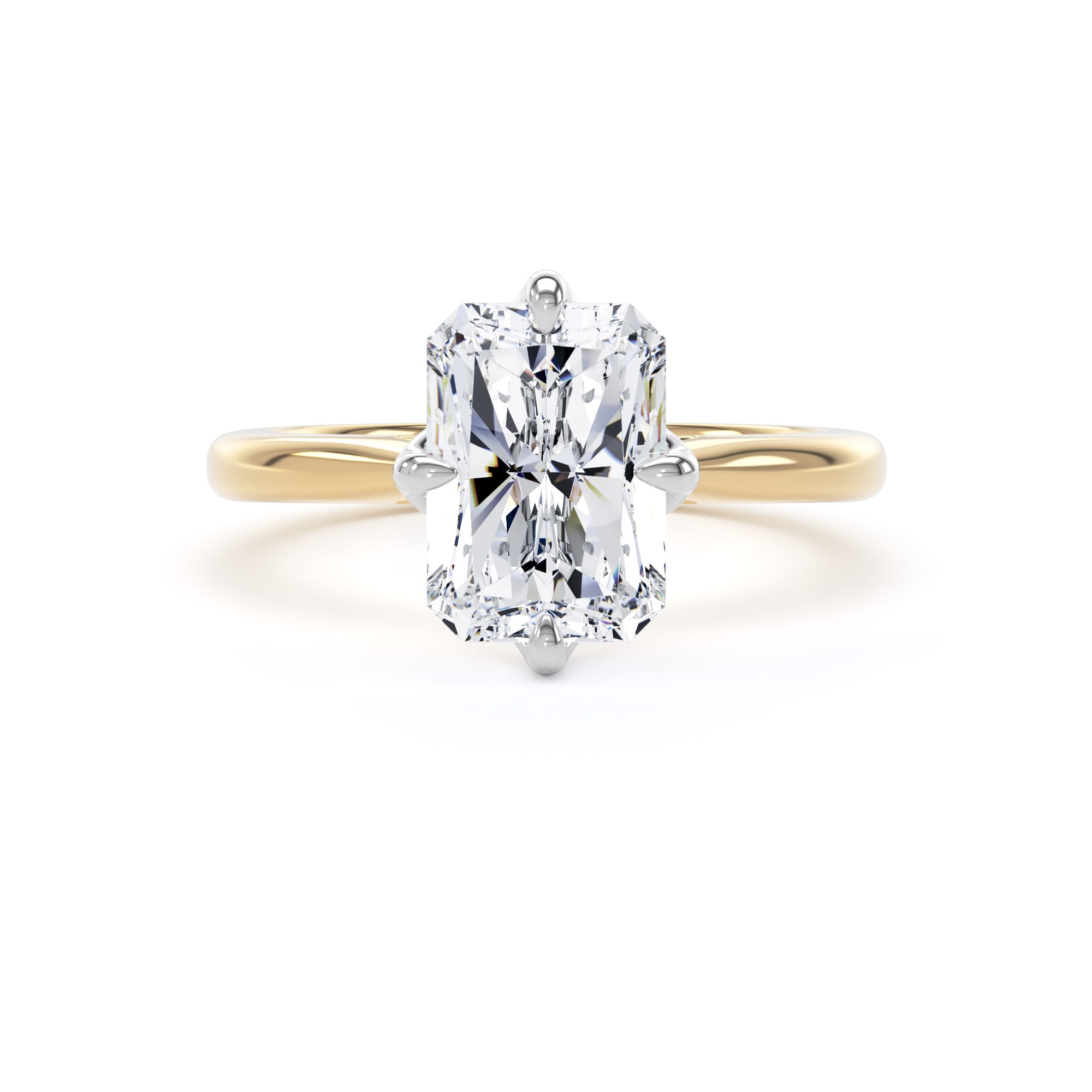 Goldsmiths 18ct Yellow Gold and Platinum 3.00cttw Compass Set Radiant Cut Lab Grown Diamond Solitaire Engagement Ring - Ring Size O.5 Goldsmiths 18ct Yellow Gold and Platinum 3.00cttw Compass Set Radiant Cut Lab Grown Diamond Solitaire Engagement Ring - Ring Size O.5