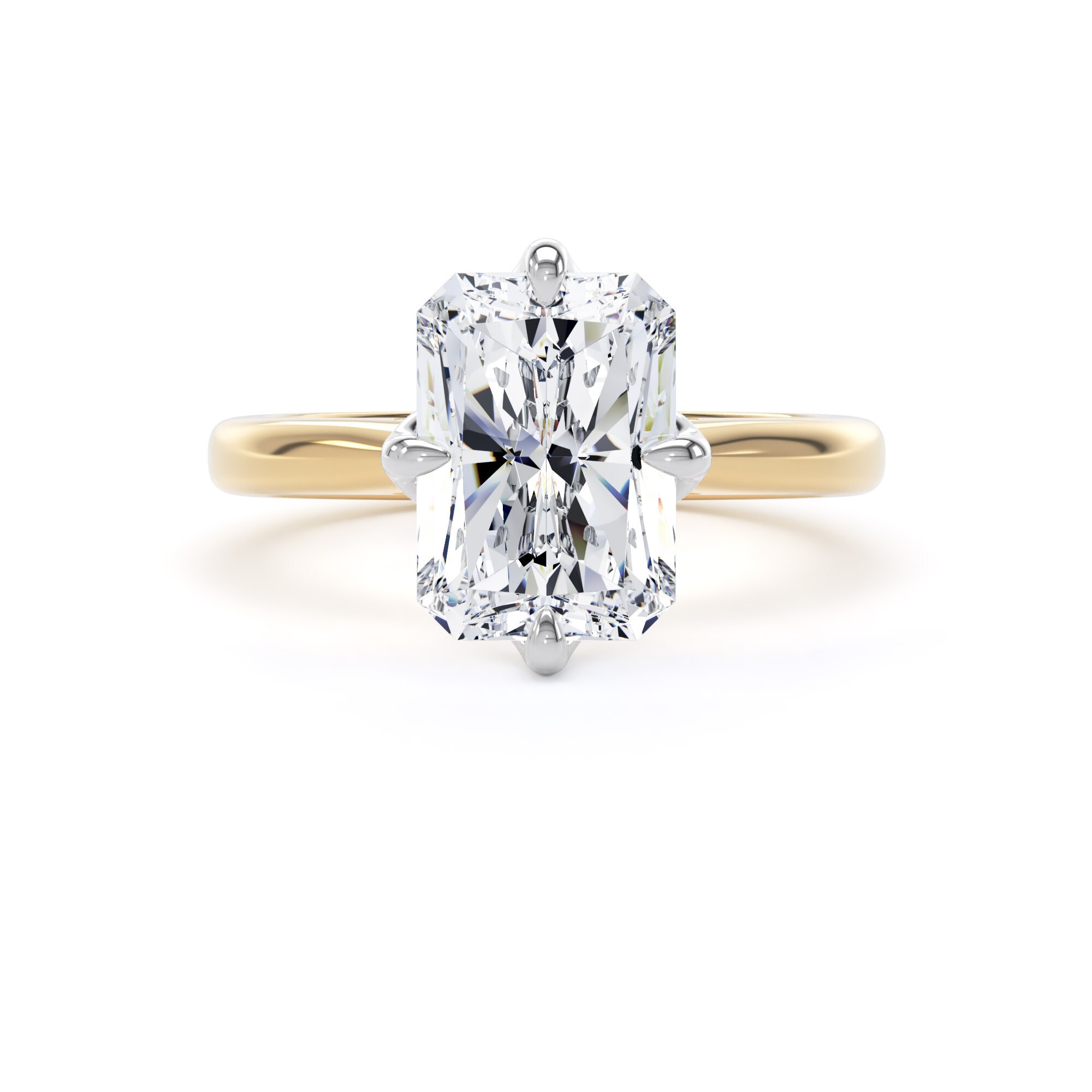 Goldsmiths 18ct Yellow Gold and Platinum 4.00cttw Compass Set Radiant Cut Lab Grown Diamond Solitaire Engagement Ring - Ring Size H Goldsmiths 18ct Yellow Gold and Platinum 4.00cttw Compass Set Radiant Cut Lab Grown Diamond Solitaire Engagement Ring - Ring Size H